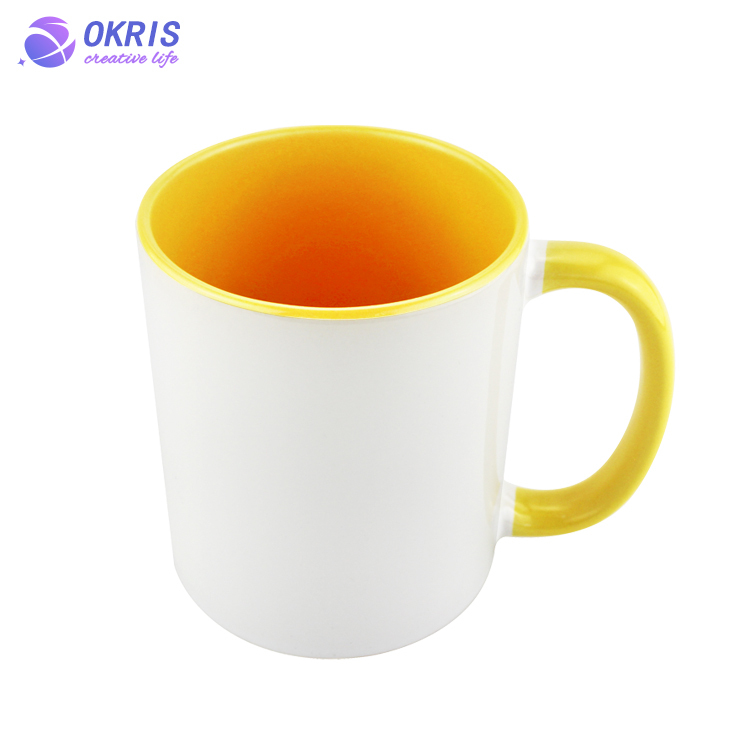 Wholesale 11oz Blank Ceramic Sublimation Mugs - Heat Transfer Blank Drinking Cups Coffee Mug with Inner & Handle(Fringe) Color Options