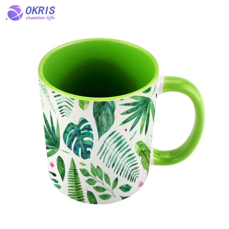 Wholesale 11oz Blank Ceramic Sublimation Mugs - Heat Transfer Blank Drinking Cups Coffee Mug with Inner & Handle(Fringe) Color Options