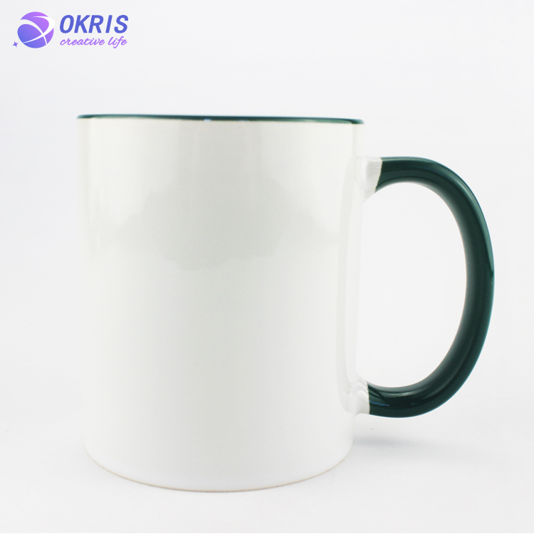 Wholesale 11oz Blank Ceramic Sublimation Mugs - Heat Transfer Blank Drinking Cups Coffee Mug with Inner & Handle(Fringe) Color Options