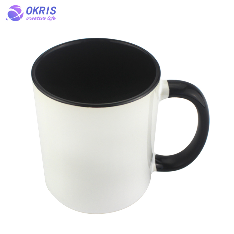 Wholesale 11oz Blank Ceramic Sublimation Mugs - Heat Transfer Blank Drinking Cups Coffee Mug with Inner & Handle(Fringe) Color Options