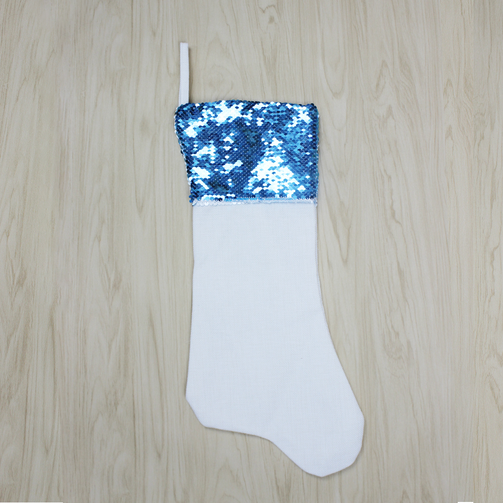 Custom Sublimation Sequin Christmas Stocking - Heat Transfer Cotton Linen with Lining Blank for Xmas, Parities - Sublimation Ornament for Christmas