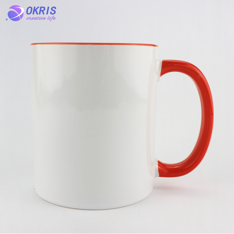 Wholesale 11oz Blank Ceramic Sublimation Mugs - Heat Transfer Blank Drinking Cups Coffee Mug with Inner & Handle Color Options