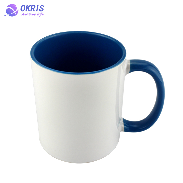 Wholesale 11oz Blank Ceramic Sublimation Mugs - Heat Transfer Blank Drinking Cups Coffee Mug with Inner & Handle(Fringe) Color Options