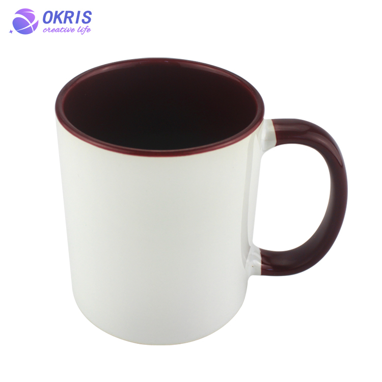 Wholesale 11oz Blank Ceramic Sublimation Mugs - Heat Transfer Blank Drinking Cups Coffee Mug with Inner & Handle(Fringe) Color Options