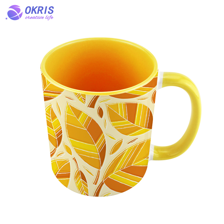 Wholesale 11oz Blank Ceramic Sublimation Mugs - Heat Transfer Blank Drinking Cups Coffee Mug with Inner & Handle(Fringe) Color Options