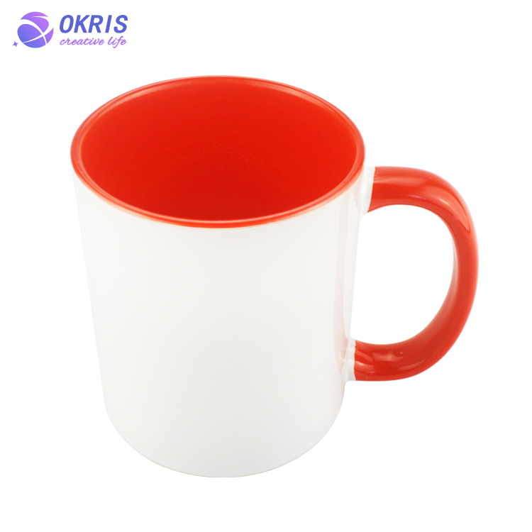Wholesale 11oz Blank Ceramic Sublimation Mugs - Heat Transfer Blank Drinking Cups Coffee Mug with Inner & Handle(Fringe) Color Options