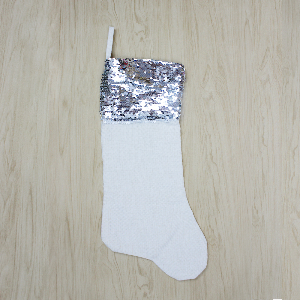 Custom Sublimation Sequin Christmas Stocking - Heat Transfer Cotton Linen with Lining Blank for Xmas, Parities - Sublimation Ornament for Christmas