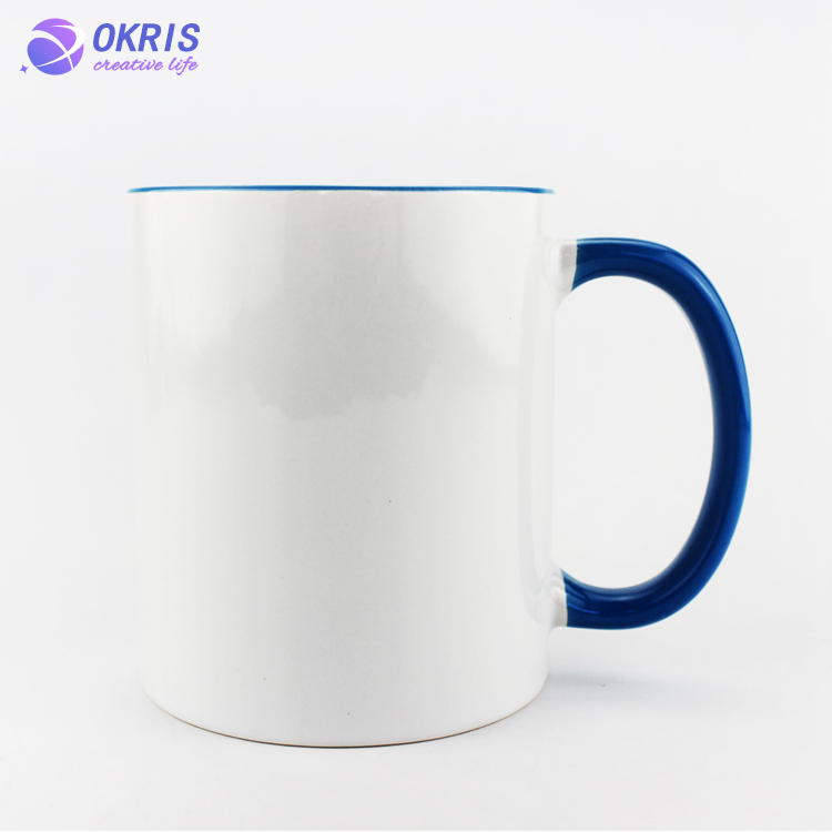 Wholesale 11oz Blank Ceramic Sublimation Mugs - Heat Transfer Blank Drinking Cups Coffee Mug with Inner & Handle Color Options