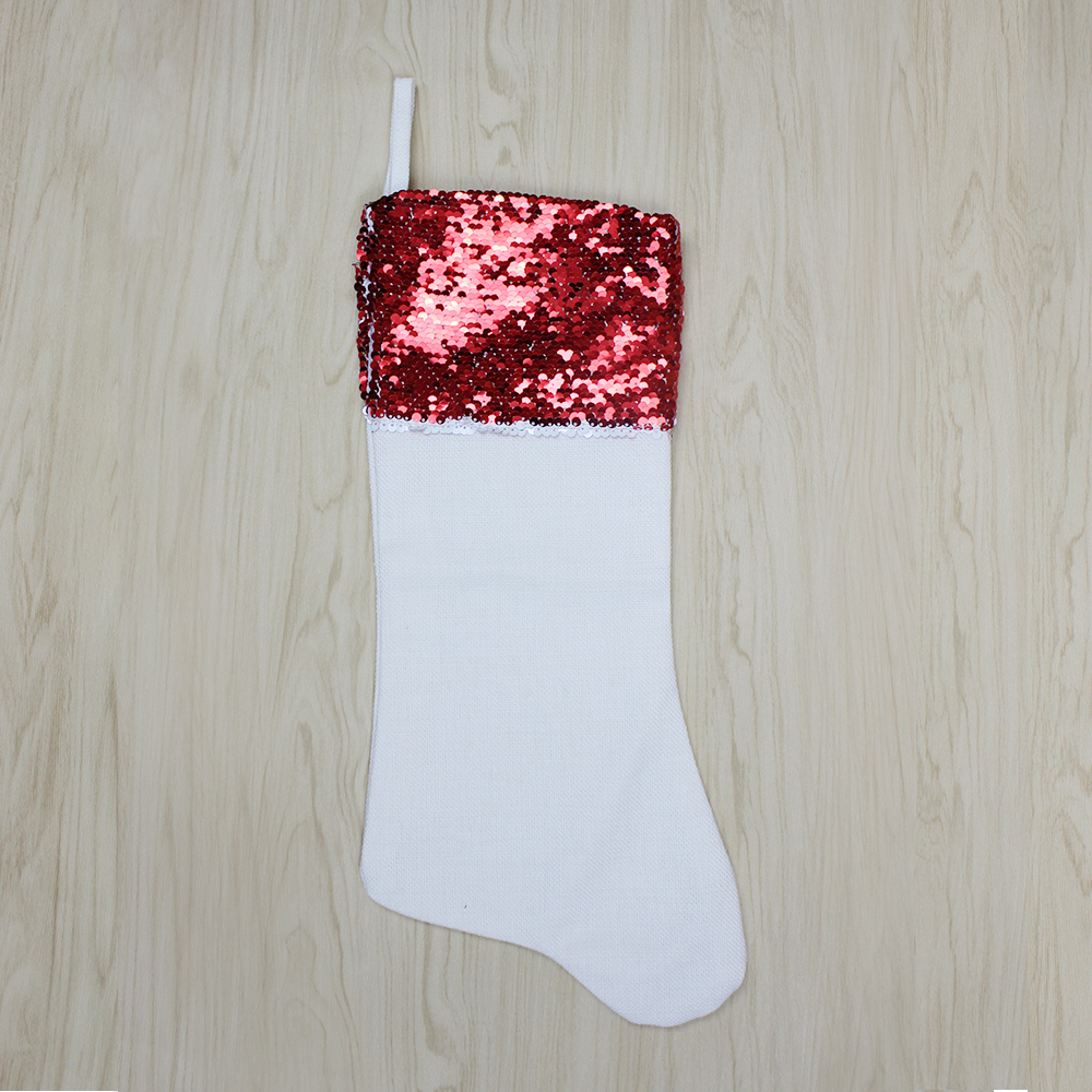 Custom Sublimation Sequin Christmas Stocking - Heat Transfer Cotton Linen with Lining Blank for Xmas, Parities - Sublimation Ornament for Christmas