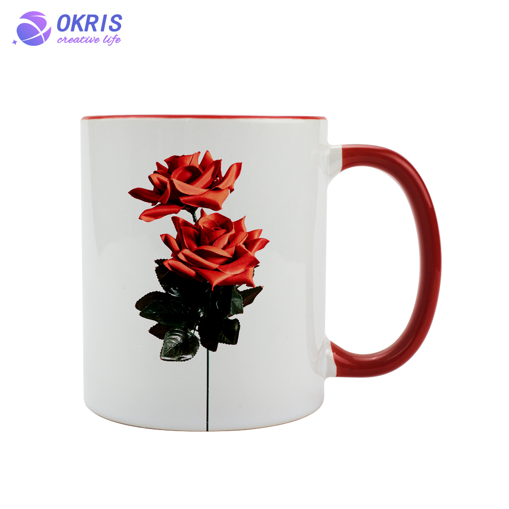 Wholesale 11oz Blank Ceramic Sublimation Mugs - Heat Transfer Blank Drinking Cups Coffee Mug with Handle(Fringe) Color Options