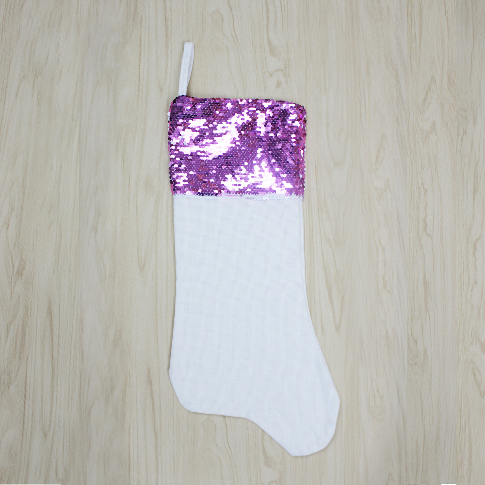 Custom Sublimation Sequin Christmas Stocking - Heat Transfer Cotton Linen with Lining Blank for Xmas, Parities - Sublimation Ornament for Christmas