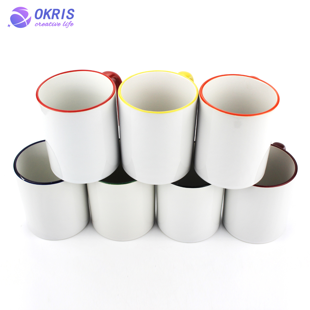 Wholesale 11oz Blank Ceramic Sublimation Mugs - Heat Transfer Blank Drinking Cups Coffee Mug with Handle(Fringe) Color Options