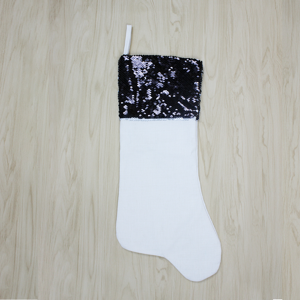 Custom Sublimation Sequin Christmas Stocking - Heat Transfer Cotton Linen with Lining Blank for Xmas, Parities - Sublimation Ornament for Christmas