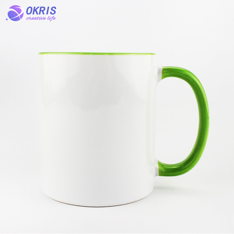 Wholesale 11oz Blank Ceramic Sublimation Mugs - Heat Transfer Blank Drinking Cups Coffee Mug with Inner & Handle Color Options