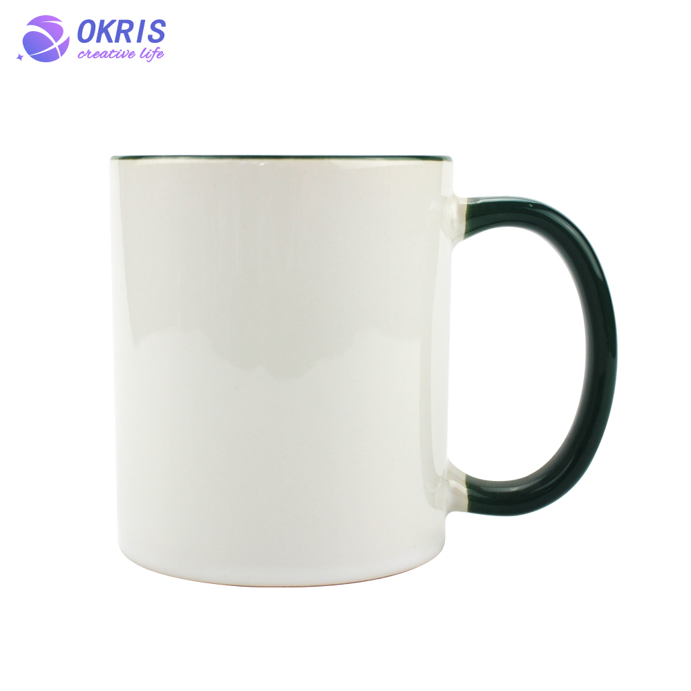 Wholesale 11oz Blank Ceramic Sublimation Mugs - Heat Transfer Blank Drinking Cups Coffee Mug with Handle(Fringe) Color Options