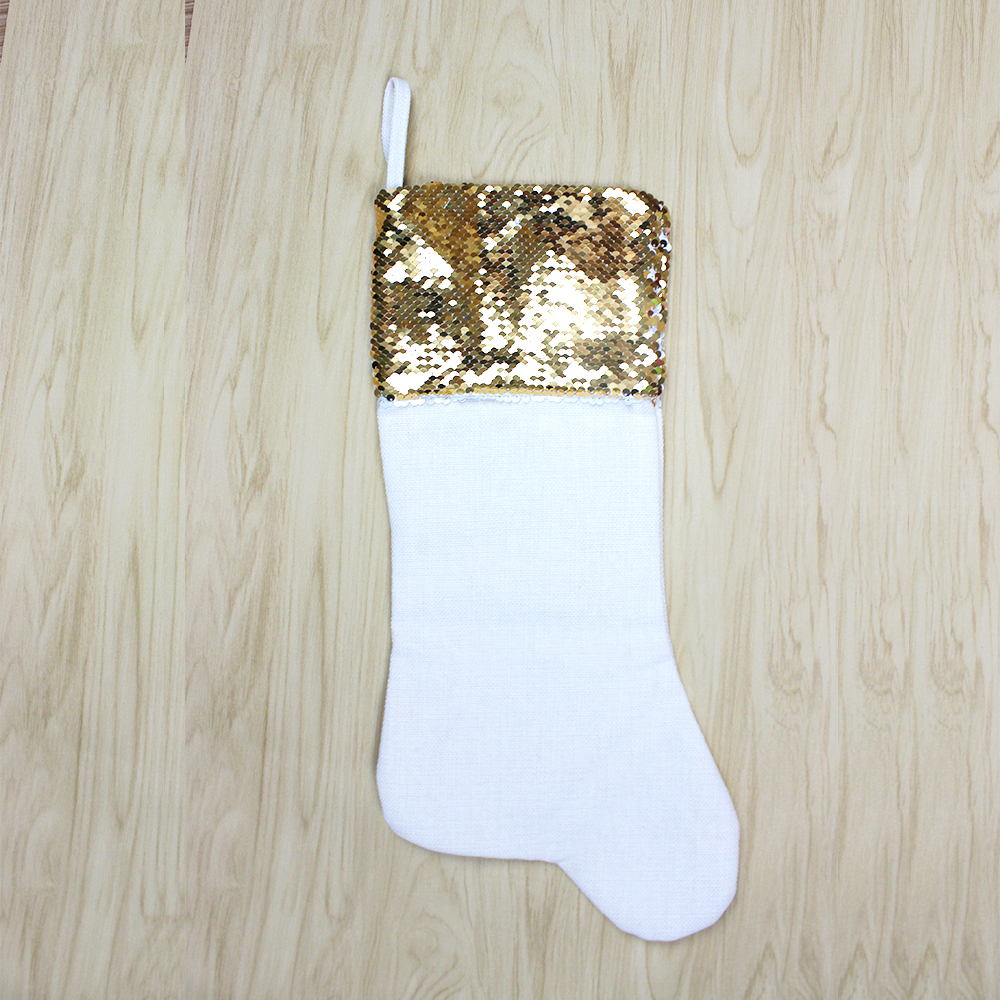 Custom Sublimation Sequin Christmas Stocking - Heat Transfer Cotton Linen with Lining Blank for Xmas, Parities - Sublimation Ornament for Christmas