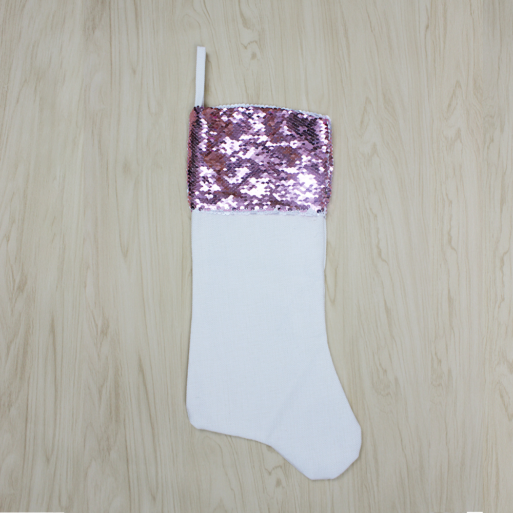 Custom Sublimation Sequin Christmas Stocking - Heat Transfer Cotton Linen with Lining Blank for Xmas, Parities - Sublimation Ornament for Christmas
