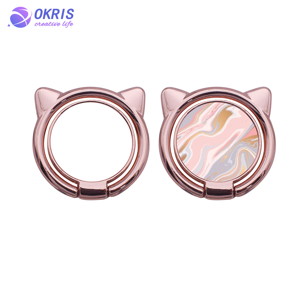 Wholesale Sublimation Blank Metal Phone Ring Holder Universal Cat's Head Shape Kickstand Grip for DIY Custom Heat Transfer Printing