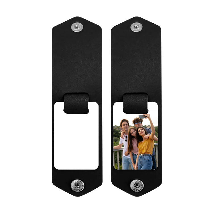 blank sublimation leather case photo frame keychain diy laser leather cover inside photo keyring with four colors