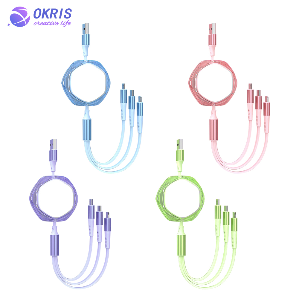 Wholesale Blank Crystal Sublimation 3in1 Data Cable Universal USB-C/Micro/Lightning Charging Cable Compatible with Smartphone