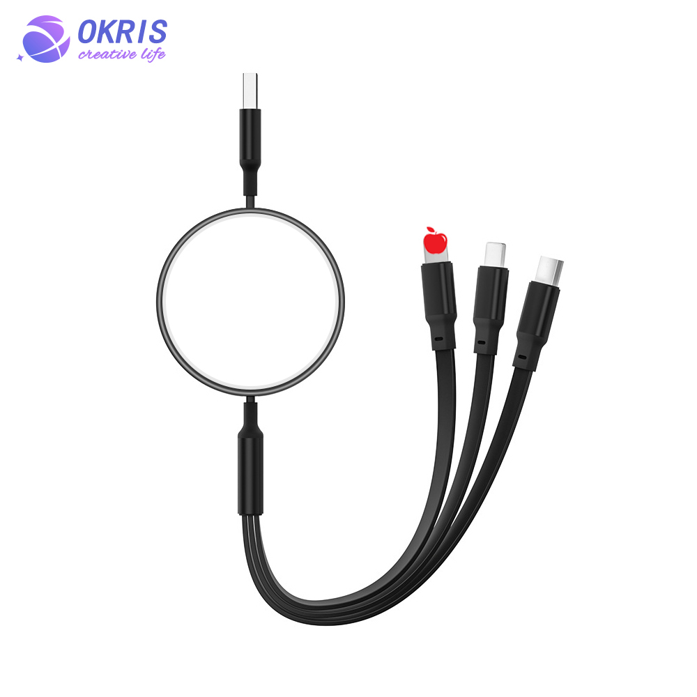 Wholesale Blank Sublimation Multiple Charging Cable Universal USB-C/Micro USB/Lightning Portable Data Cable with Easy Storage Design