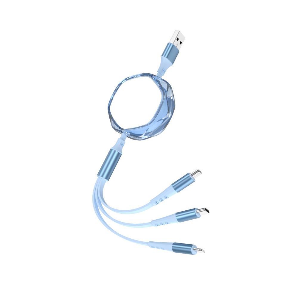 Wholesale Blank Crystal Sublimation 3in1 Data Cable Universal USB-C/Micro/Lightning Charging Cable Compatible with Smartphone
