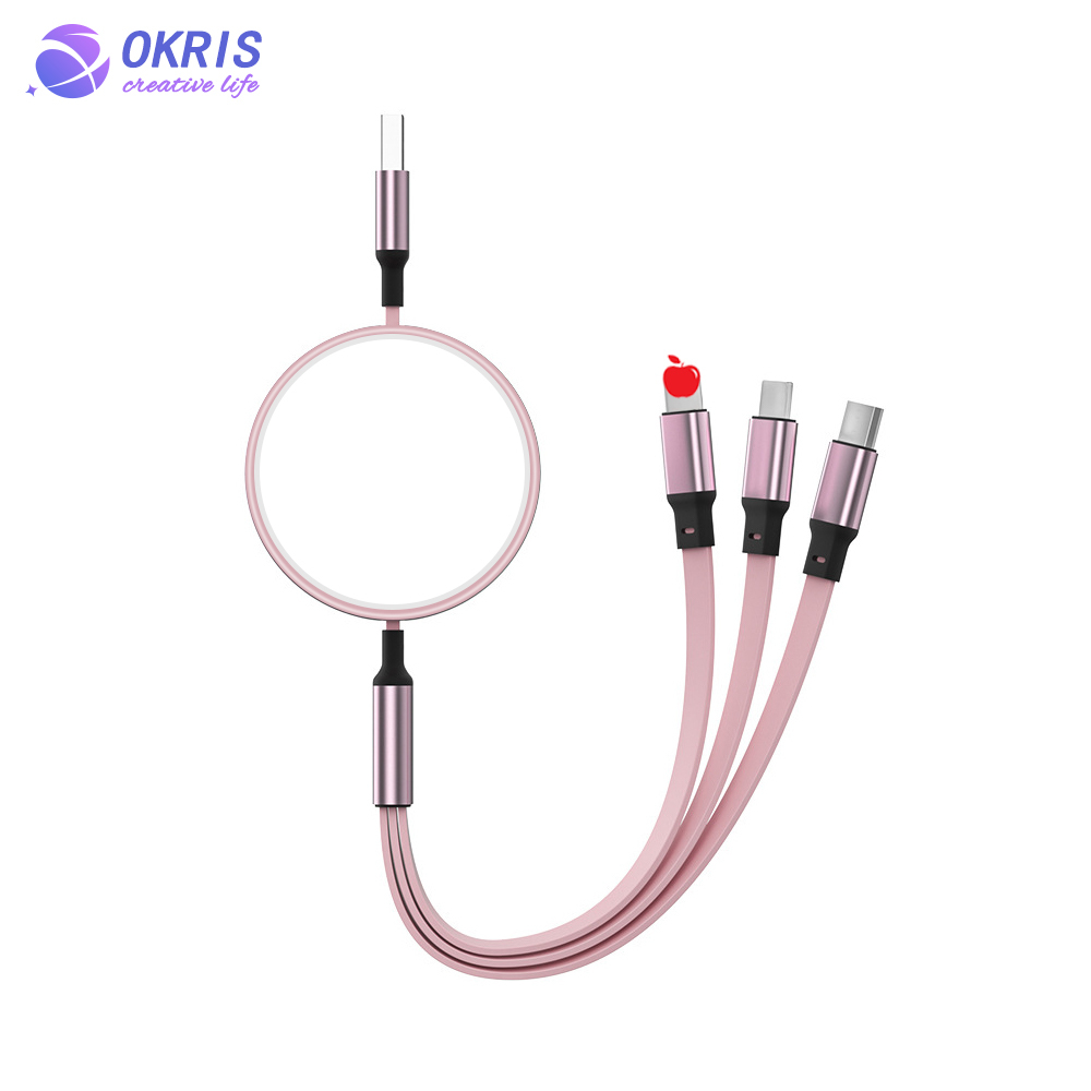 Wholesale Blank Sublimation Multiple Charging Cable Universal USB-C/Micro USB/Lightning Portable Data Cable with Easy Storage Design