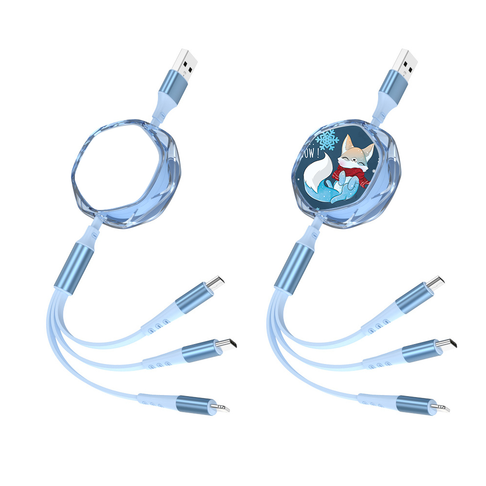 Wholesale Blank Crystal Sublimation 3in1 Data Cable Universal USB-C/Micro/Lightning Charging Cable Compatible with Smartphone