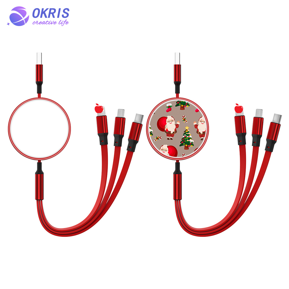 Wholesale Blank Sublimation Multiple Charging Cable Universal USB-C/Micro USB/Lightning Portable Data Cable with Easy Storage Design