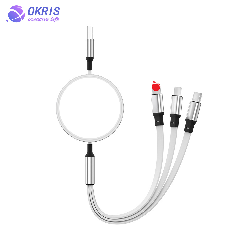 Wholesale Blank Sublimation Multiple Charging Cable Universal USB-C/Micro USB/Lightning Portable Data Cable with Easy Storage Design