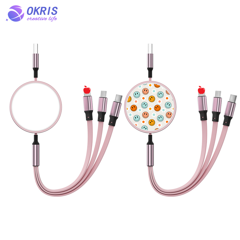 Wholesale Blank Sublimation Multiple Charging Cable Universal USB-C/Micro USB/Lightning Portable Data Cable with Easy Storage Design