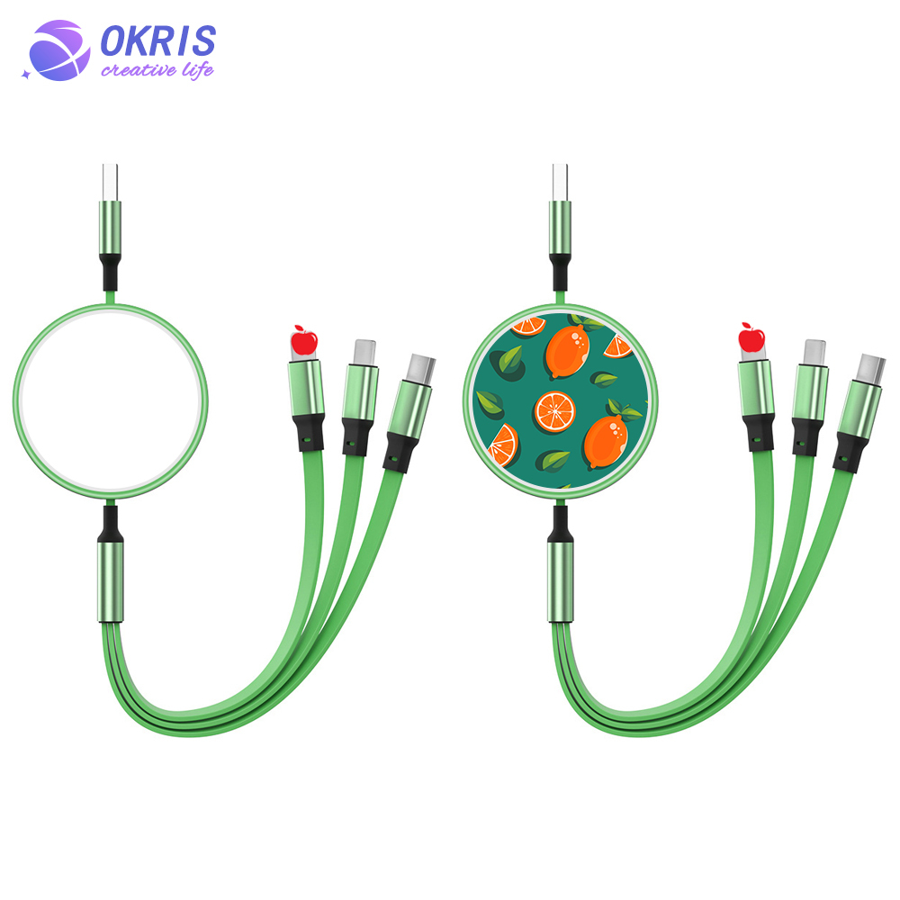 Wholesale Blank Sublimation Multiple Charging Cable Universal USB-C/Micro USB/Lightning Portable Data Cable with Easy Storage Design