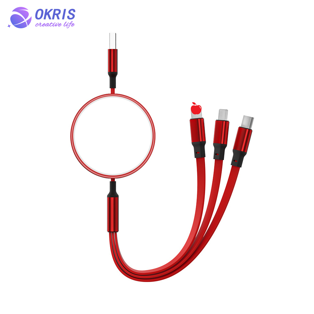 Wholesale Blank Sublimation Multiple Charging Cable Universal USB-C/Micro USB/Lightning Portable Data Cable with Easy Storage Design