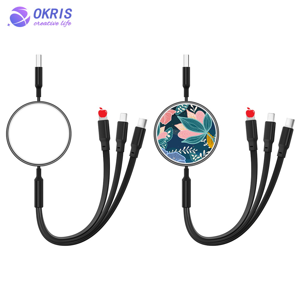 Wholesale Blank Sublimation Multiple Charging Cable Universal USB-C/Micro USB/Lightning Portable Data Cable with Easy Storage Design