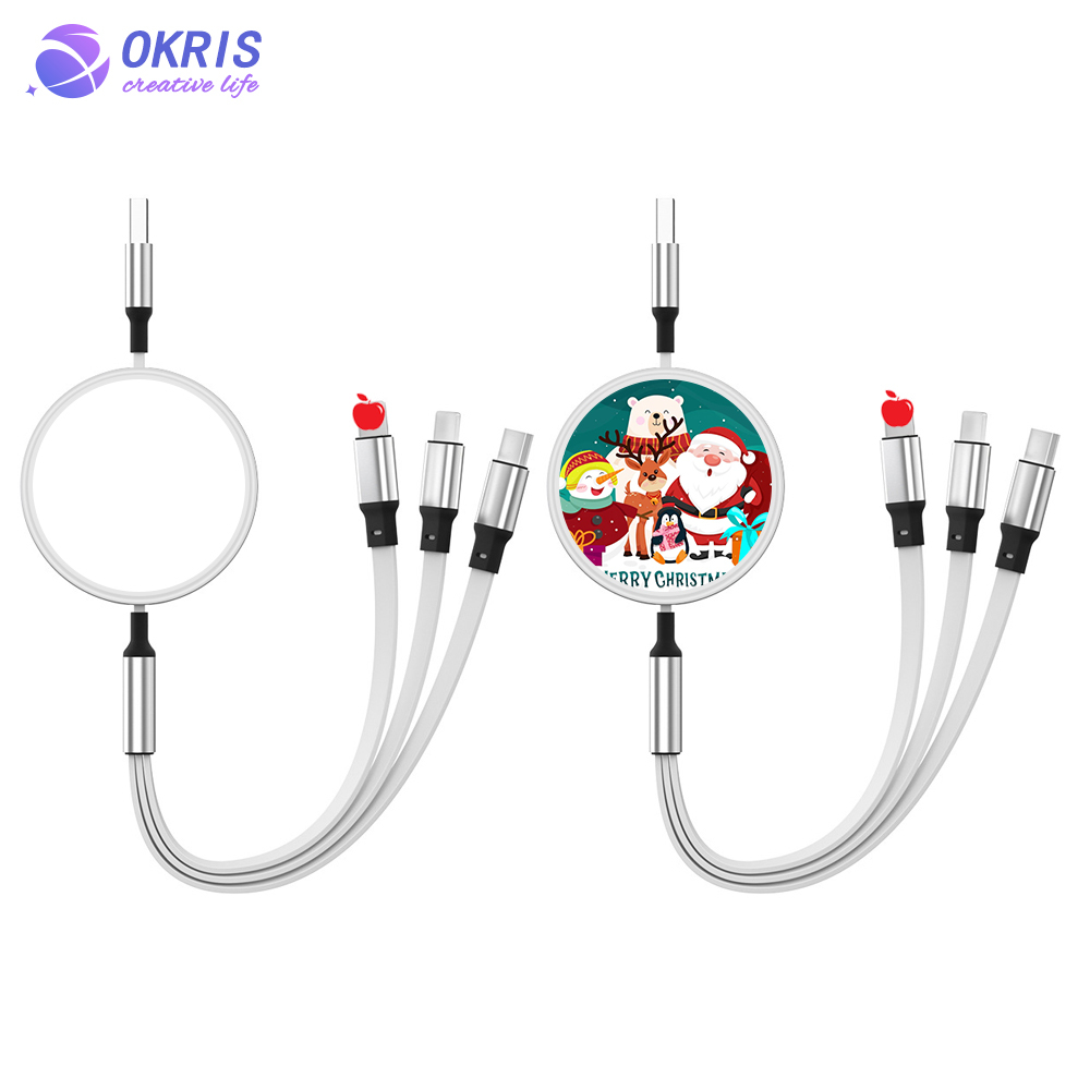 Wholesale Blank Sublimation Multiple Charging Cable Universal USB-C/Micro USB/Lightning Portable Data Cable with Easy Storage Design
