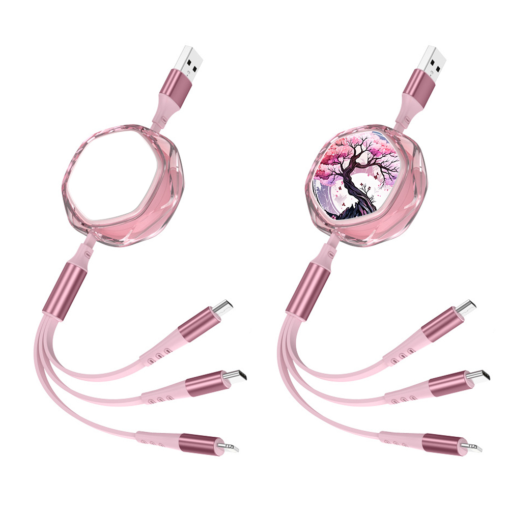 Wholesale Blank Crystal Sublimation 3in1 Data Cable Universal USB-C/Micro/Lightning Charging Cable Compatible with Smartphone