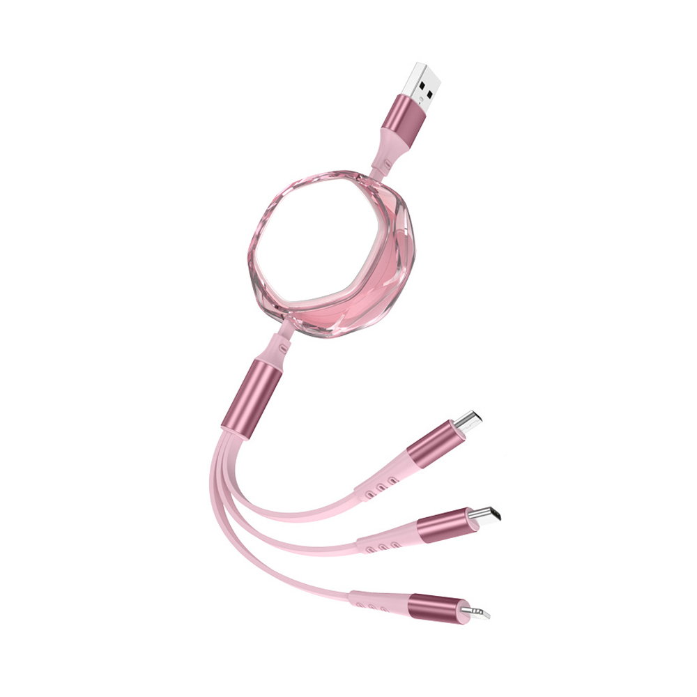 Wholesale Blank Crystal Sublimation 3in1 Data Cable Universal USB-C/Micro/Lightning Charging Cable Compatible with Smartphone