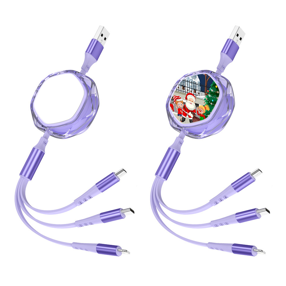 Wholesale Blank Crystal Sublimation 3in1 Data Cable Universal USB-C/Micro/Lightning Charging Cable Compatible with Smartphone