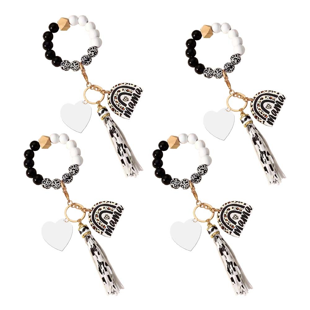 Blank Personality Dye-Sublimation Leopard Wrist Tassel Keychain New Heat Transfer Acrylic Keyring