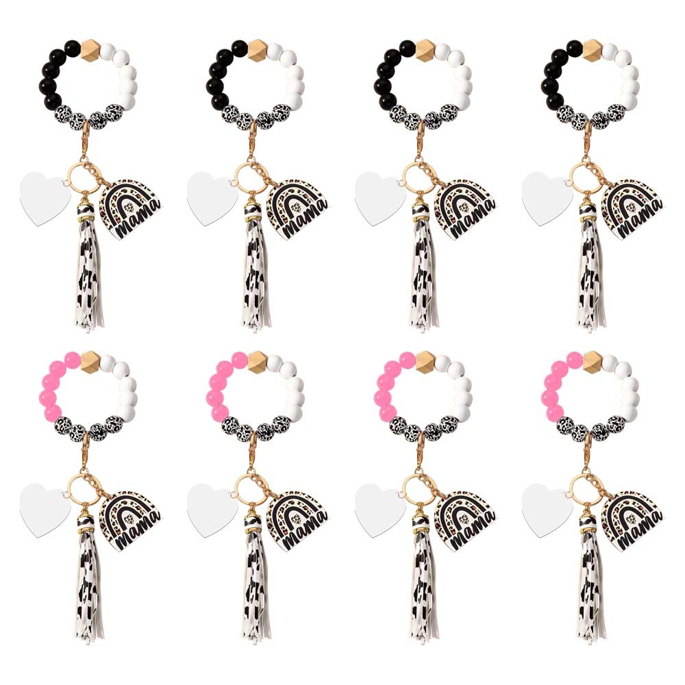Blank Personality Dye-Sublimation Leopard Wrist Tassel Keychain New Heat Transfer Acrylic Keyring