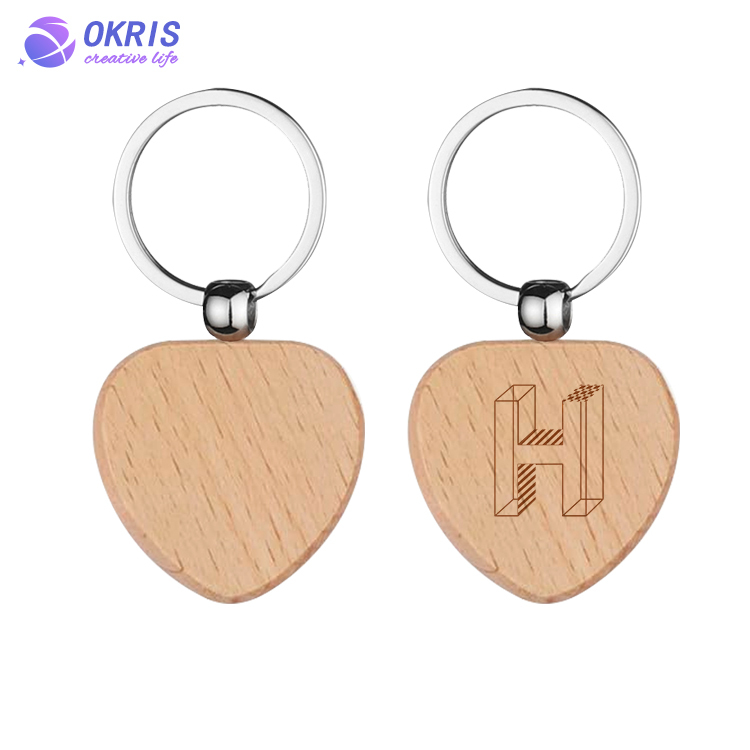 Beech Wood Key chain Laser Engraving Wood Key Keyring Personality Wooden Pendant Small Gift Key Holder