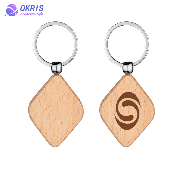 Beech Wood Key chain Laser Engraving Wood Key Keyring Personality Wooden Pendant Small Gift Key Holder
