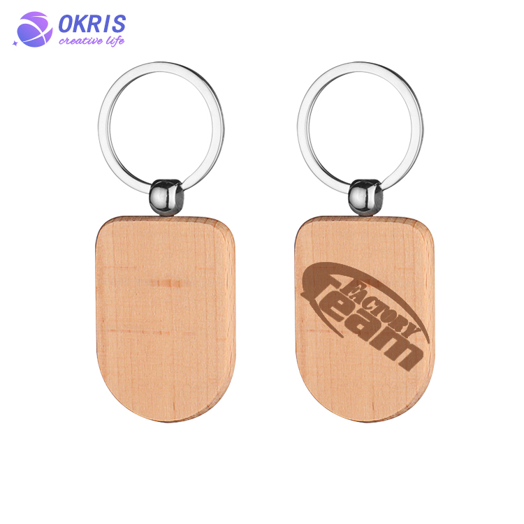 Beech Wood Key chain Laser Engraving Wood Key Keyring Personality Wooden Pendant Small Gift Key Holder
