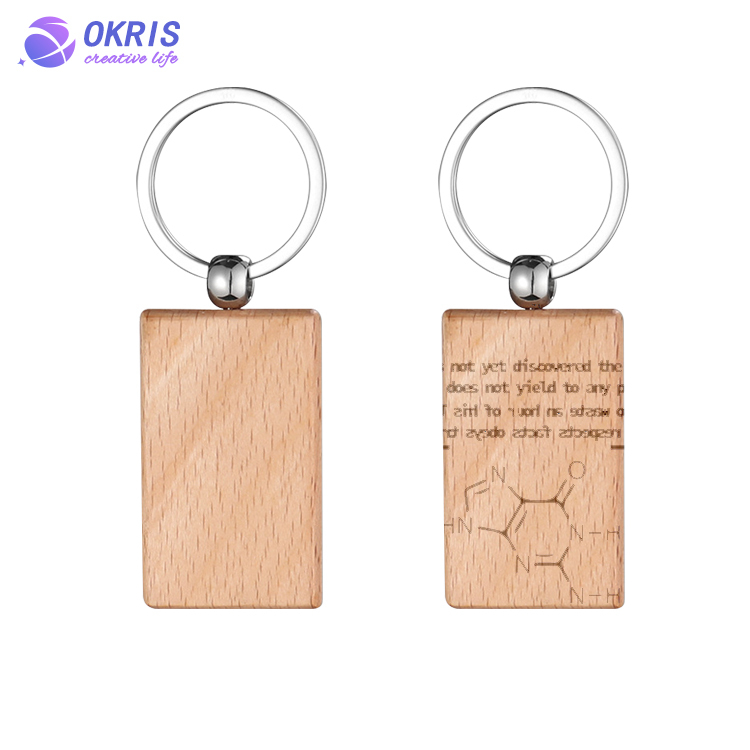 Beech Wood Key chain Laser Engraving Wood Key Keyring Personality Wooden Pendant Small Gift Key Holder