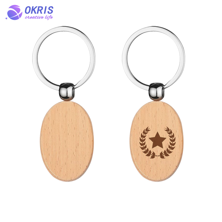 Beech Wood Key chain Laser Engraving Wood Key Keyring Personality Wooden Pendant Small Gift Key Holder