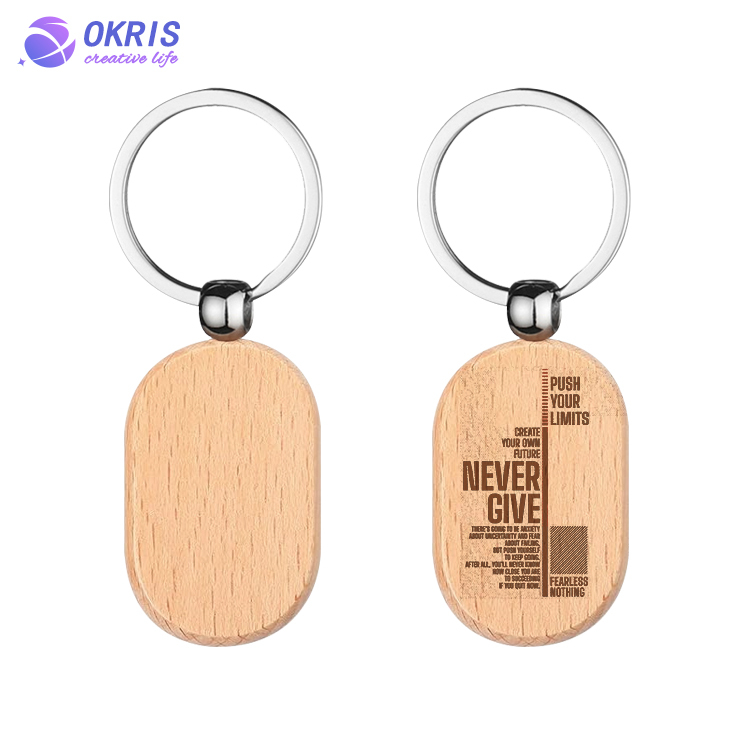 Beech Wood Key chain Laser Engraving Wood Key Keyring Personality Wooden Pendant Small Gift Key Holder