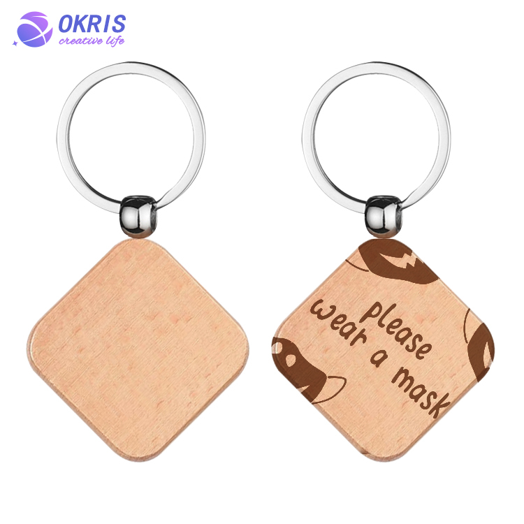 Beech Wood Key chain Laser Engraving Wood Key Keyring Personality Wooden Pendant Small Gift Key Holder