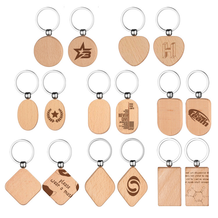 Beech Wood Key chain Laser Engraving Wood Key Keyring Personality Wooden Pendant Small Gift Key Holder