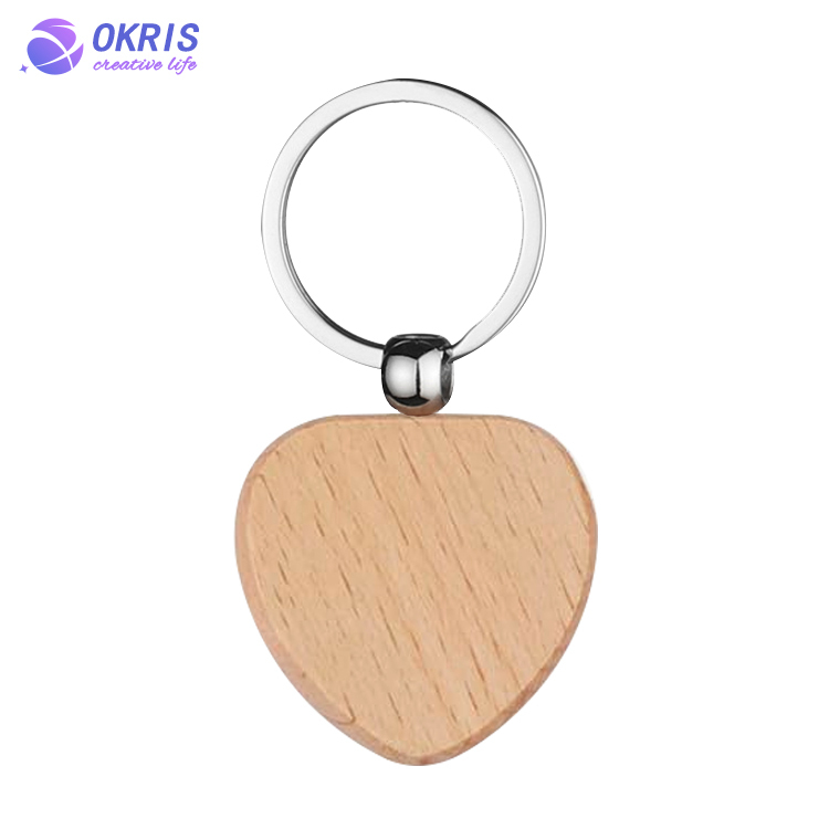 Beech Wood Key chain Laser Engraving Wood Key Keyring Personality Wooden Pendant Small Gift Key Holder