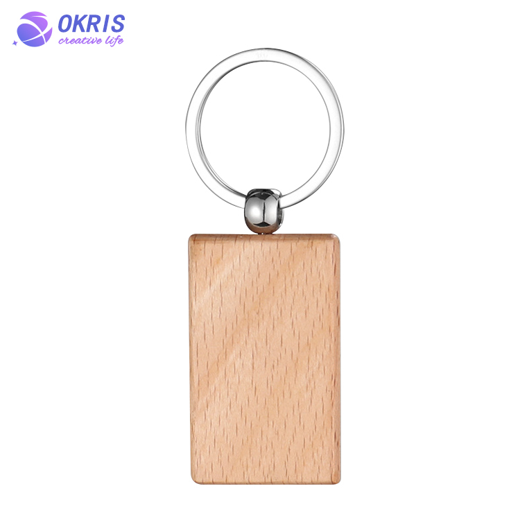 Beech Wood Key chain Laser Engraving Wood Key Keyring Personality Wooden Pendant Small Gift Key Holder